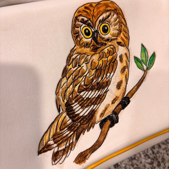 Vtg Vinyl Owl Shoulder Bag Pegie by the Sea Purse Handbag White Yellow Retro 70s - Picture 12 of 12